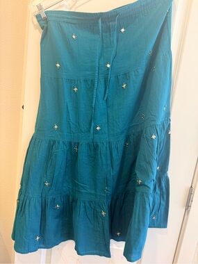 like an angel Teal Tiered Mirror-Embellished Maxi Skirt